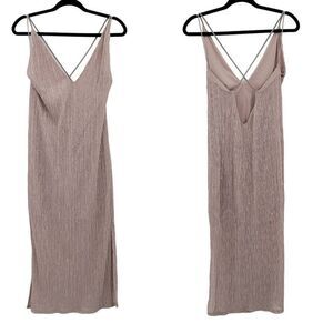 Express Dress Formal Slip Shimmer Strappy Plunging V Double Slit Midi‎ Pink M
